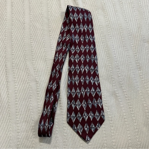 Lamberti 100% silk tie, handmade in Italy, burgundy, kite pattern, office, date - Picture 3 of 8